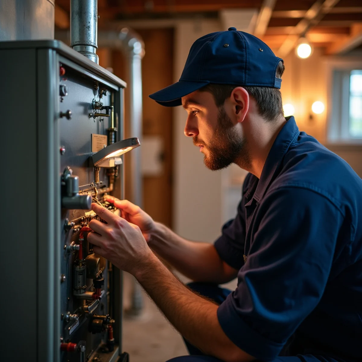 Heating technician troubleshooting gas furnace ignition and burners in Northern Virginia